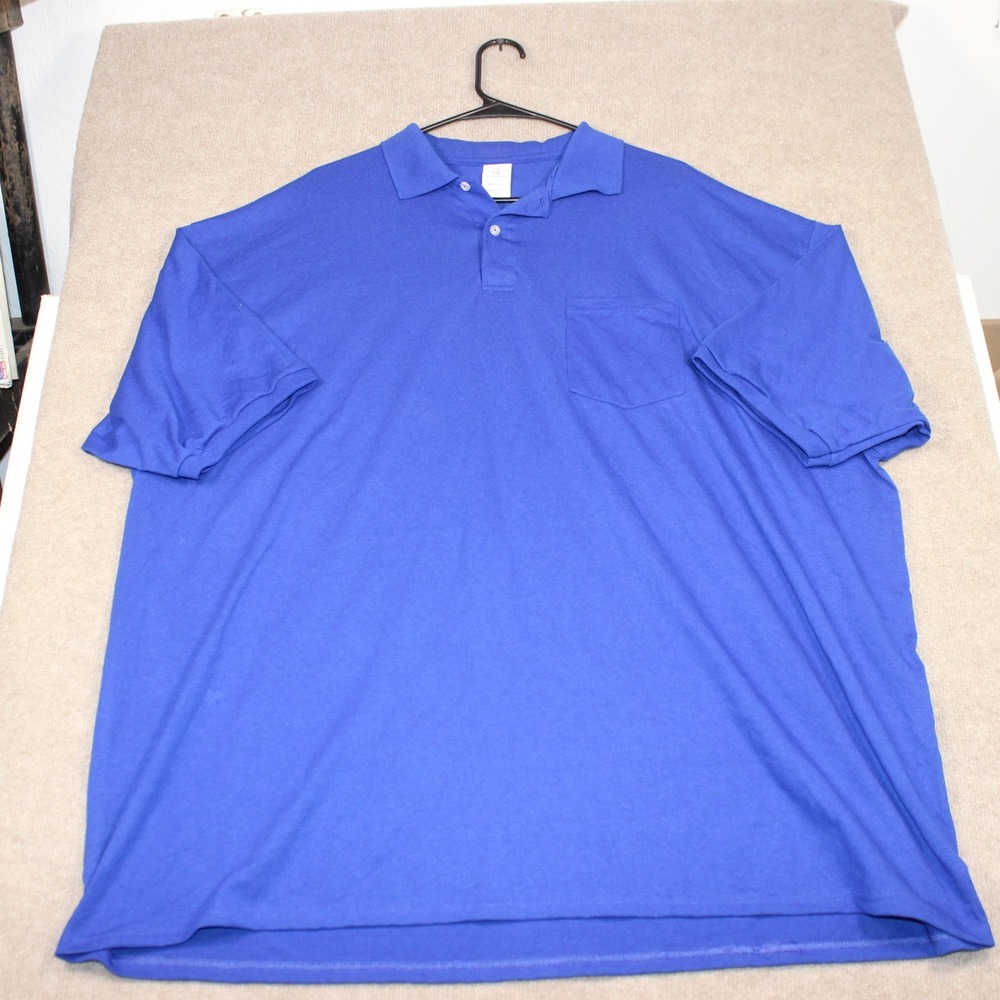 Hanes EcoSmart Mens 4XL Royal Blue Short Sleeve Pocket Polo Shirt Jersey Knit